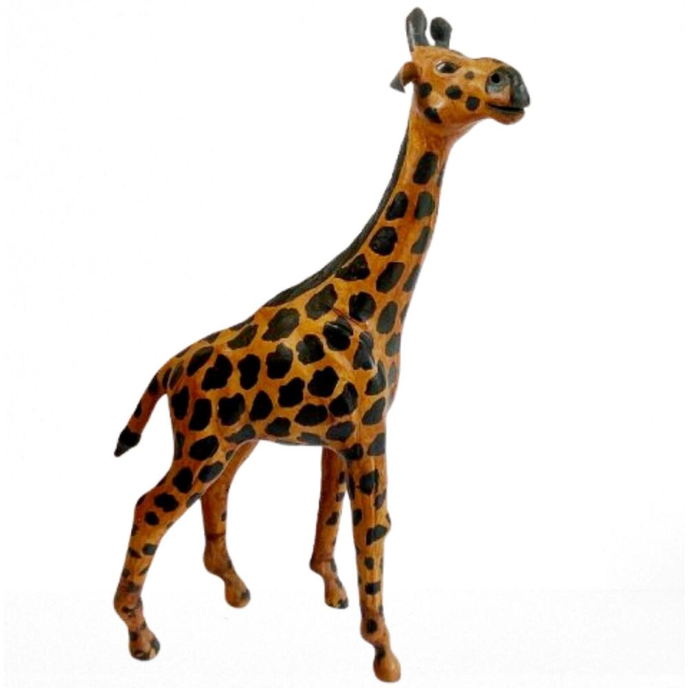 Vintage Leather Wrapped Paper Mache Giraffe with Glass Eyes